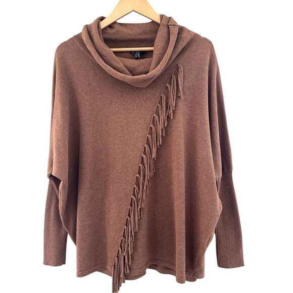 MARBLE Woman’s Size Small Brown Cowl Neck Sweater with Fringe - Picture 3 of 9